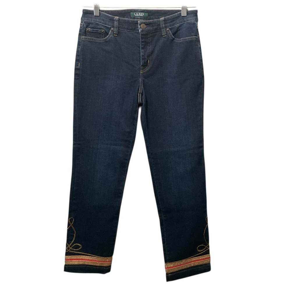 Lauren Ralph Lauren Womens Classic Straight Ankle Jeans Embroidered Womens Sz 4